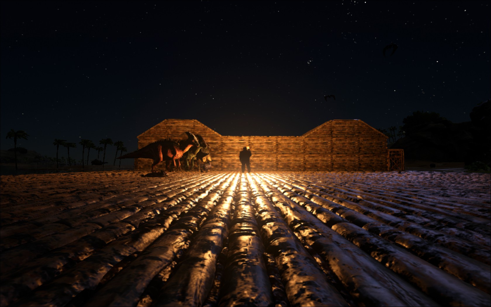 Parasaurier und Trilobit bei Nacht