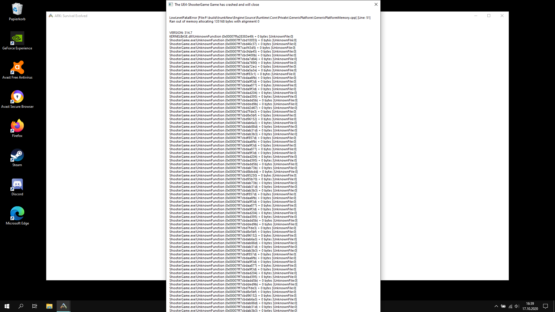 The Ue4 Shootergame Game Has Crashed And Will Close Ark Fragen Probleme Diskussionen Ark Forum Atlas Forum Deutsches Forum Fur Ark Survival Evolved Atlas Mmo